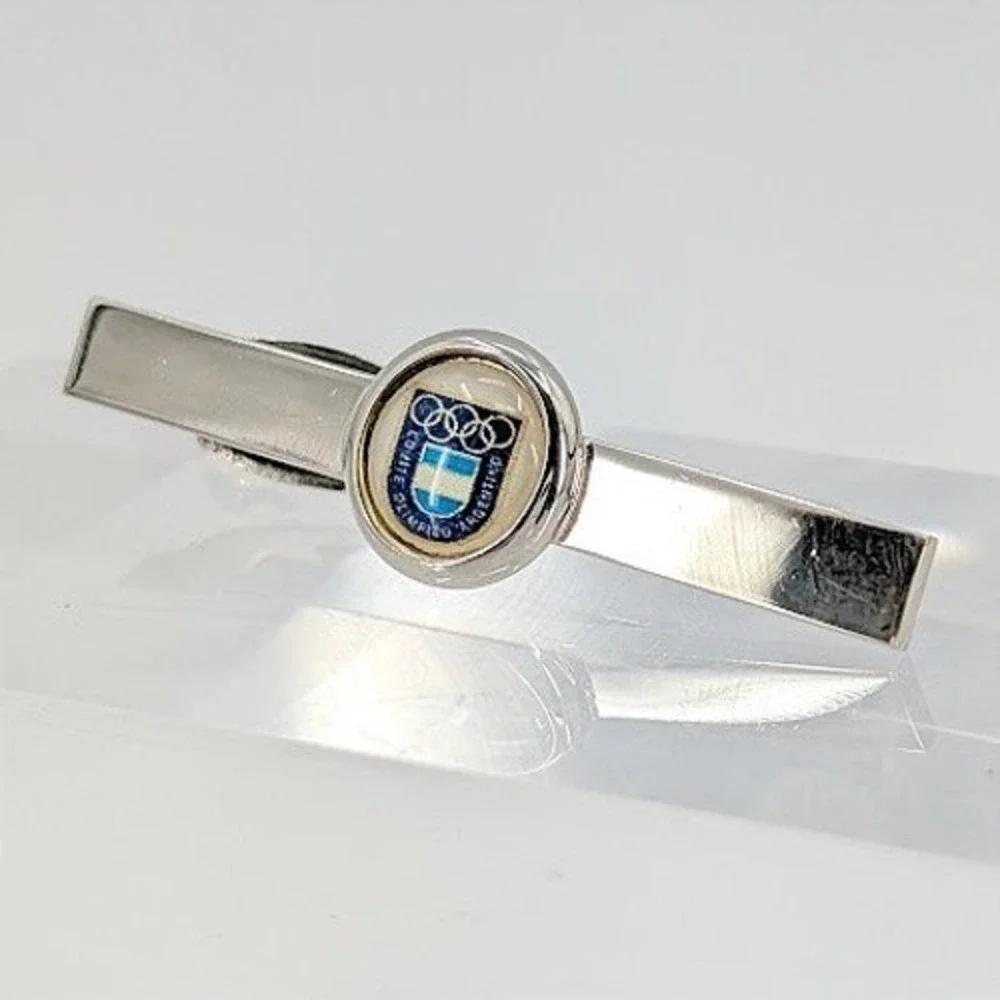 Vintage Argentina Olympic Committee Tie Bar Clip Silver Tone COA Olympics
